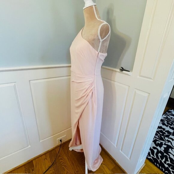 BHLDN Chloe One-Shoulder Side-Slit Georgette Bridesmaid Gown Rose NWT 10 - Picture 6 of 10